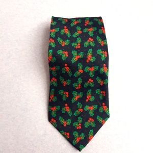 Fabulous Vintage Addiction Christmas Tie. Black with Green and Red Holly